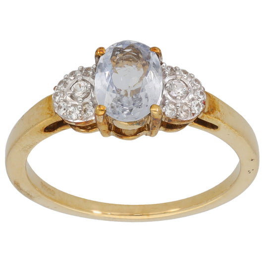 9ct Gold Tourmaline & Imitation Single Stone Ring with Accent Stones Size L