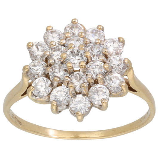 9ct Gold Cubic Zirconia Cluster Ring Size N