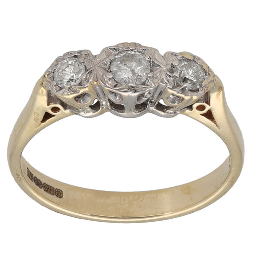 9ct Gold 0.25ct Diamond Trilogy Ring Size N