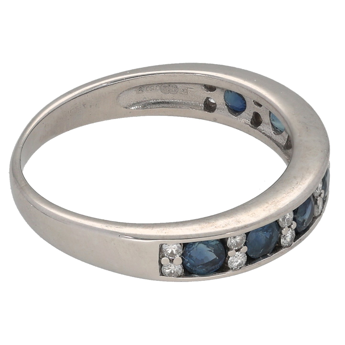 18ct White Gold Sapphire & 0.16ct Diamond Half Eternity Ring Size L