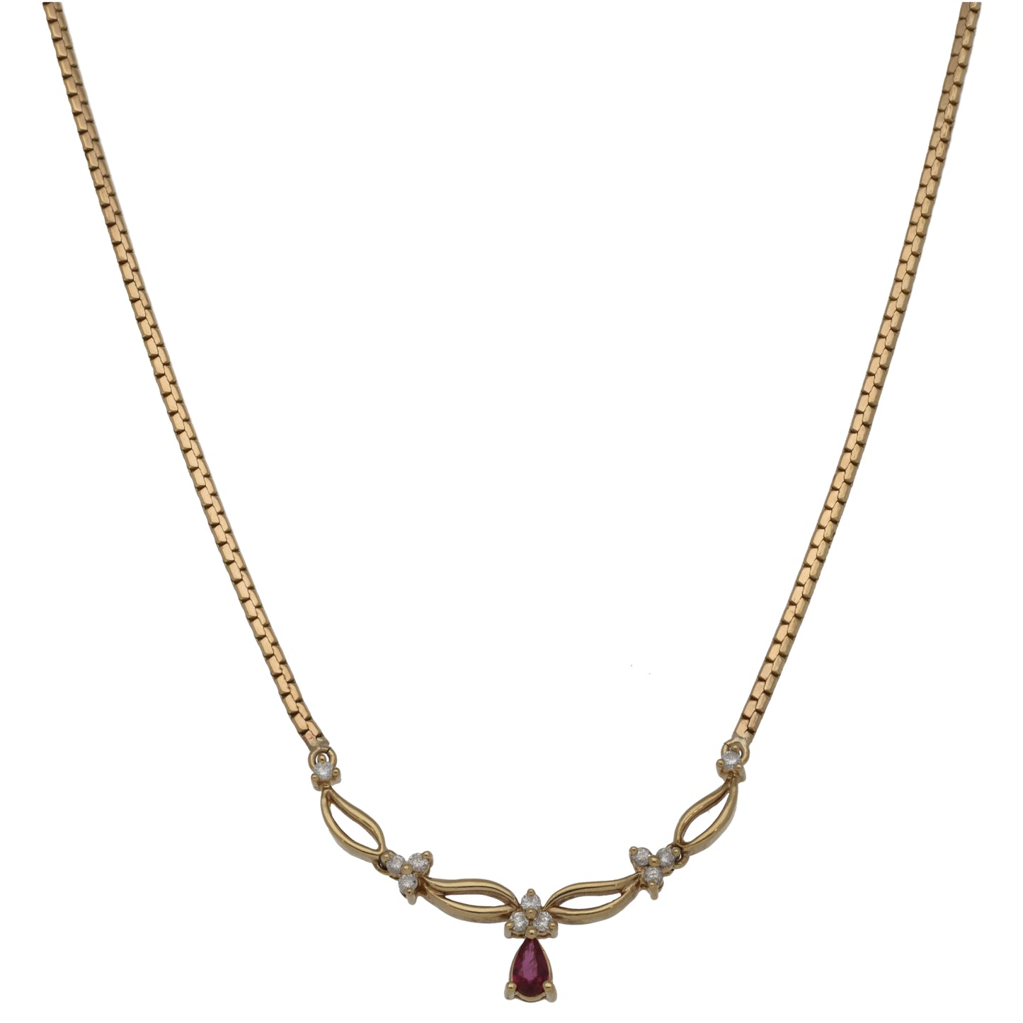 9ct Gold Ruby & 0.11ct Diamond Fancy Necklace 16"