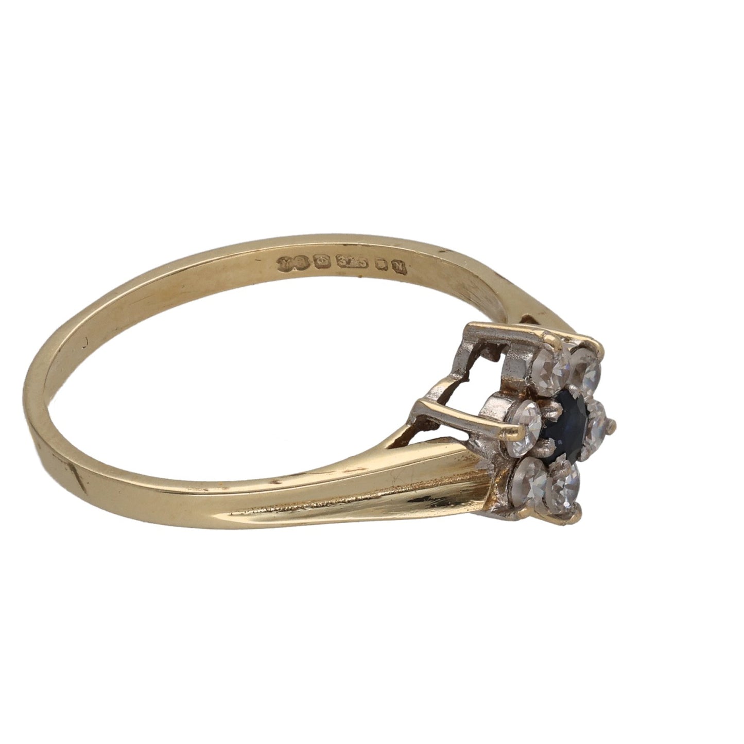 9ct Gold Sapphire & Cubic Zirconia Cluster Ring Size O
