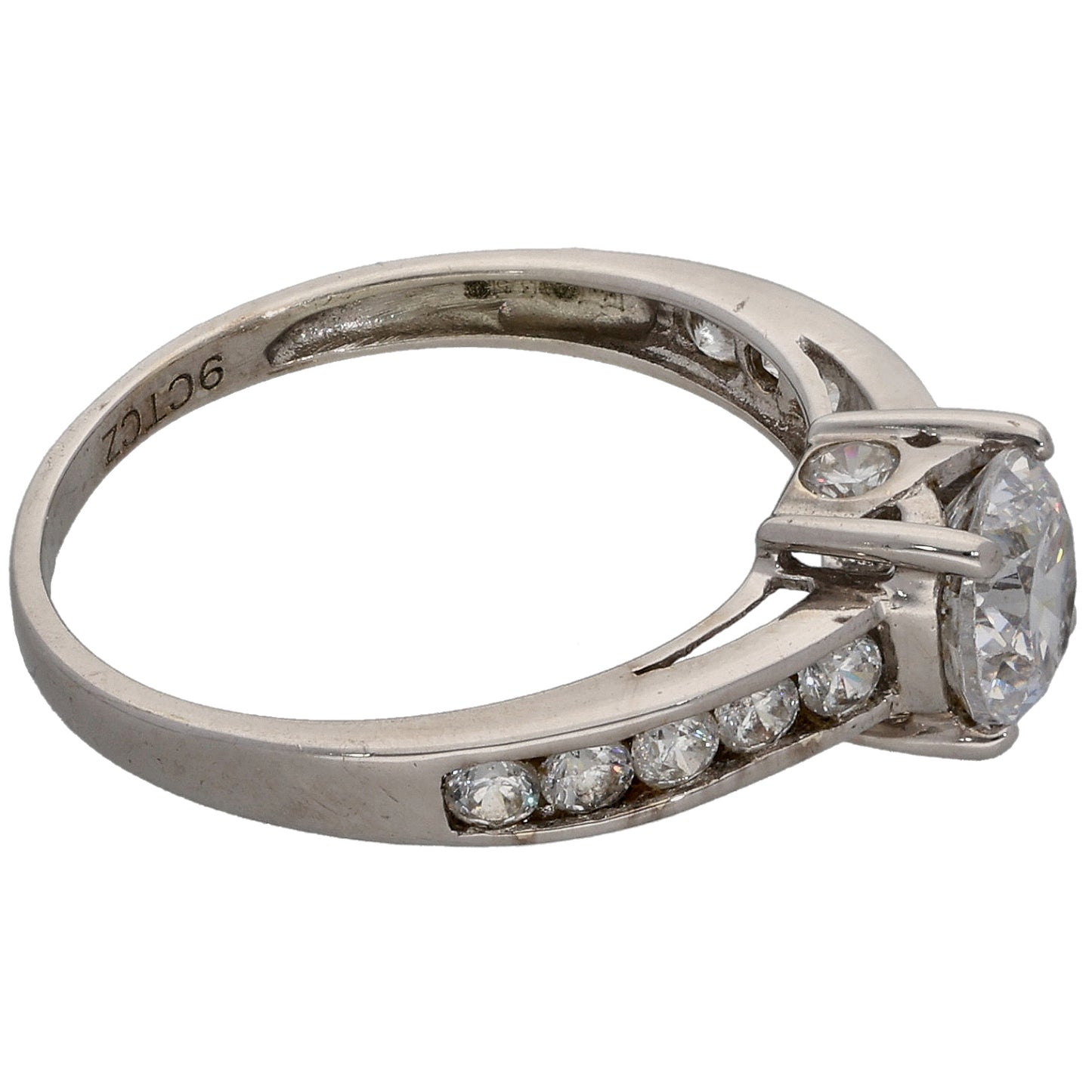 9ct White Gold Cubic Zirconia Single Stone Ring with Accent Stones Size L