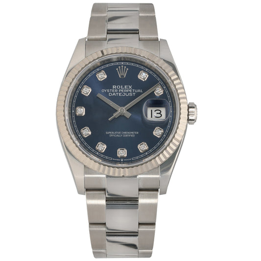 Stainless steel Rolex Oyster Perpetual 126234 watch, blue dial with date window at 3 o'clock