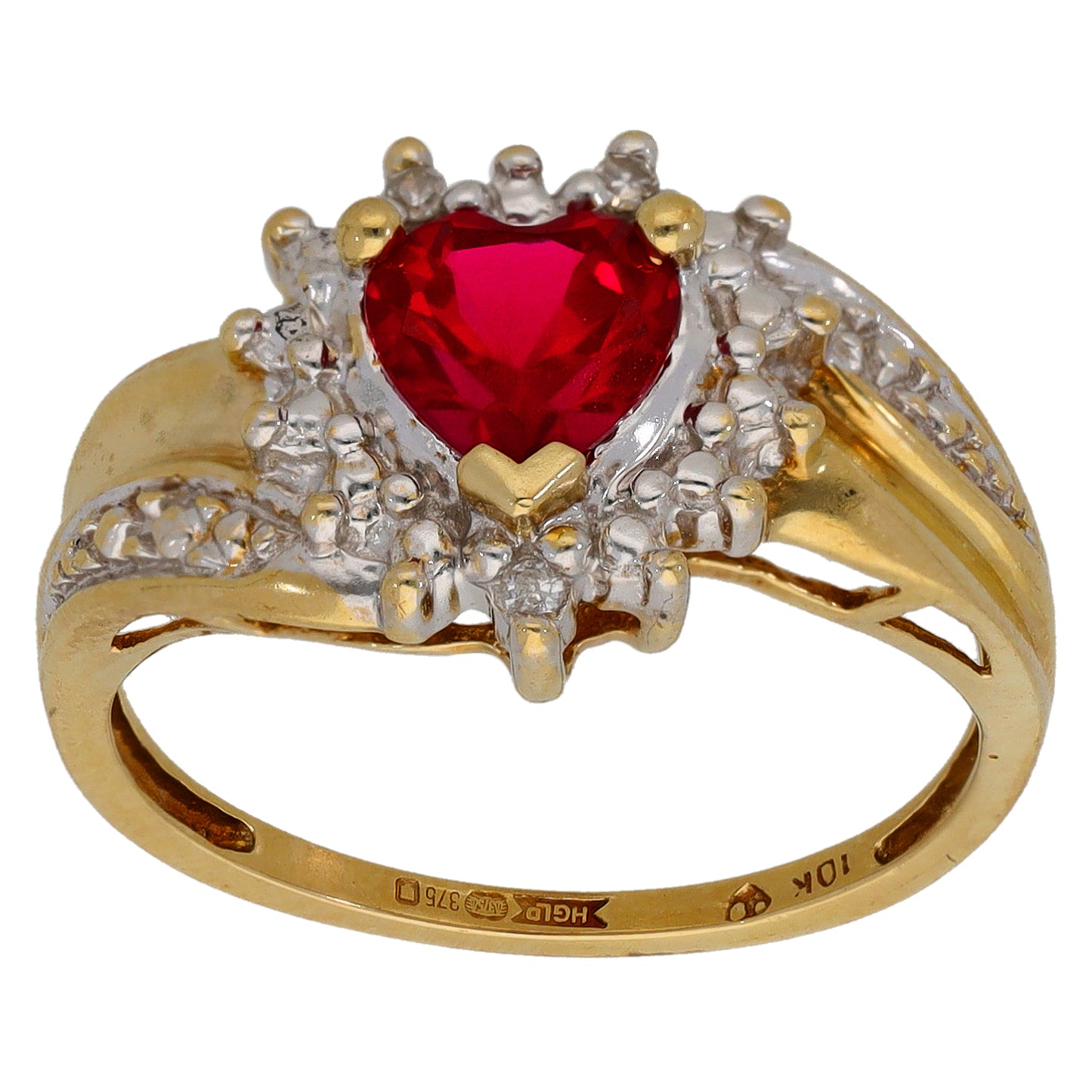 9ct Gold Man Made Ruby & 0.015ct Diamond Dress/Cocktail Ring Size L