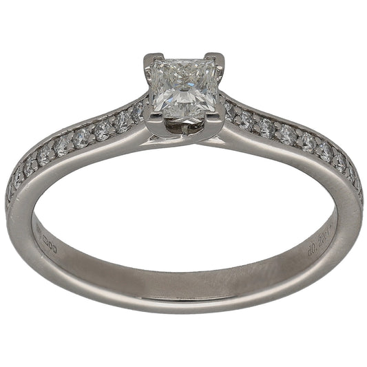 Platinum 0.36ct Diamond Solitaire Ring With Accent Stones Size Q