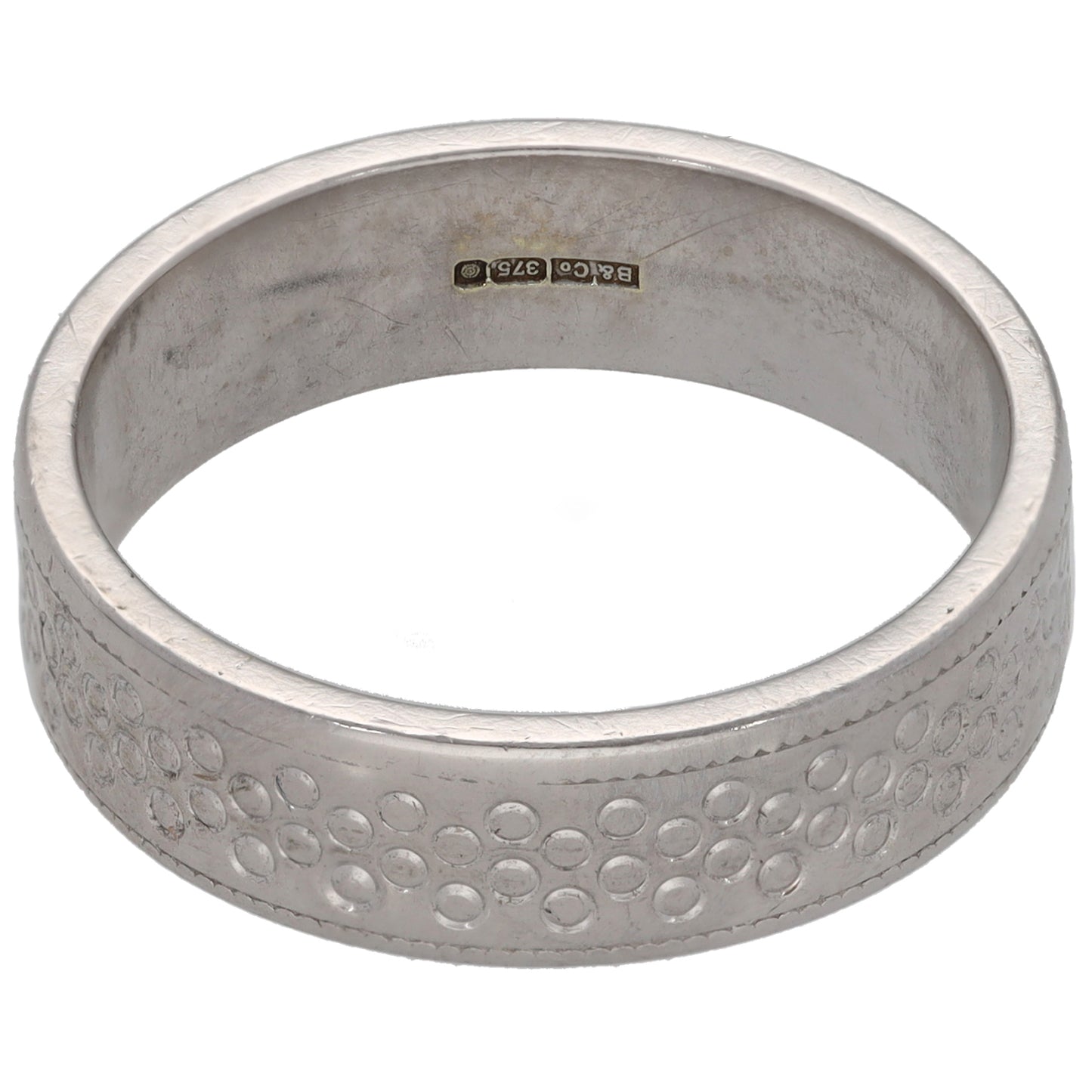 9ct White Gold Patterned Wedding Ring Size S
