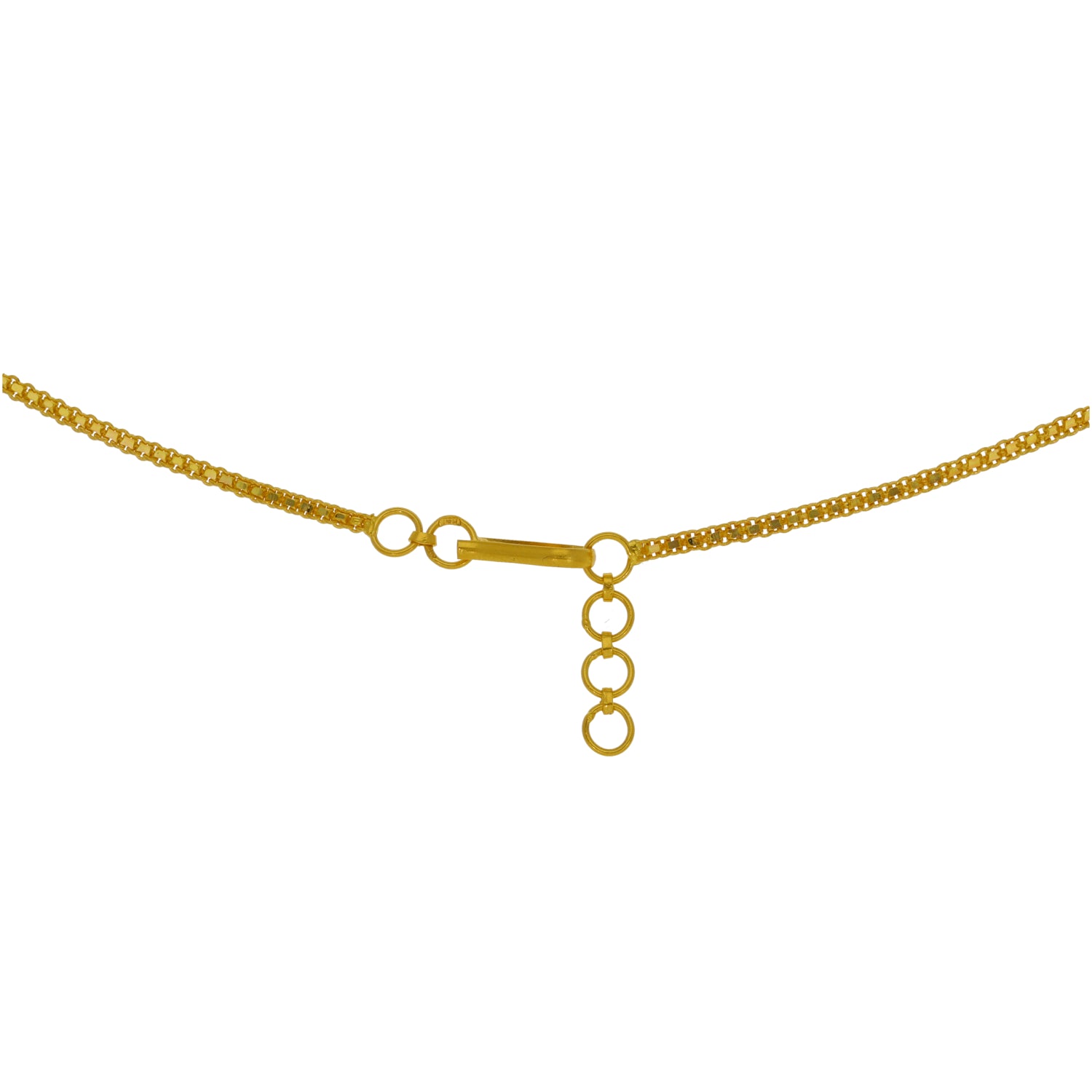 22ct gold fancy necklace with bead chain, loop clasp, and triple-drop charm