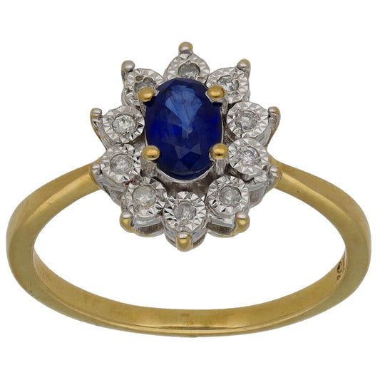 9ct Gold Sapphire & 0.05ct Diamond Dress/Cocktail Ring Size M