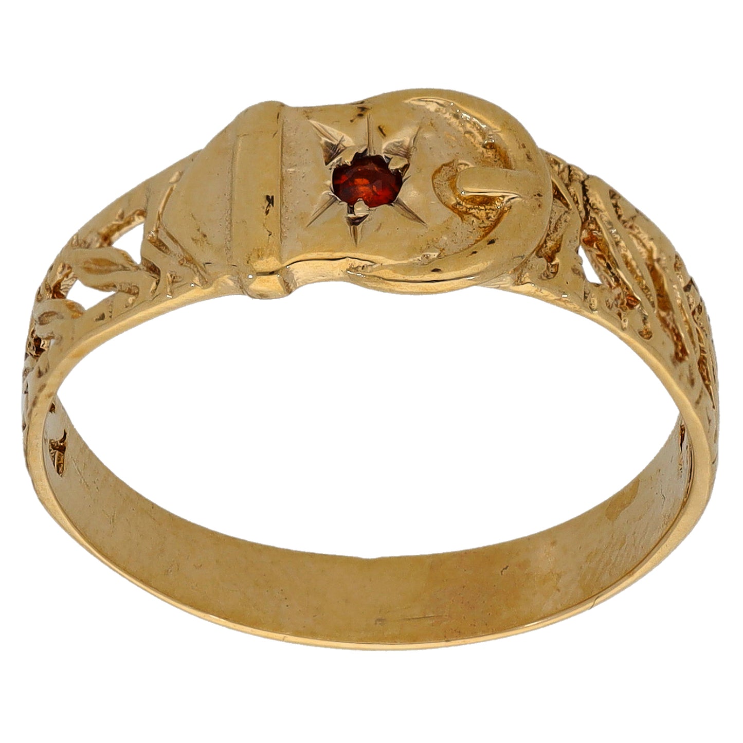 9ct Gold Garnet Buckle Ring Size P