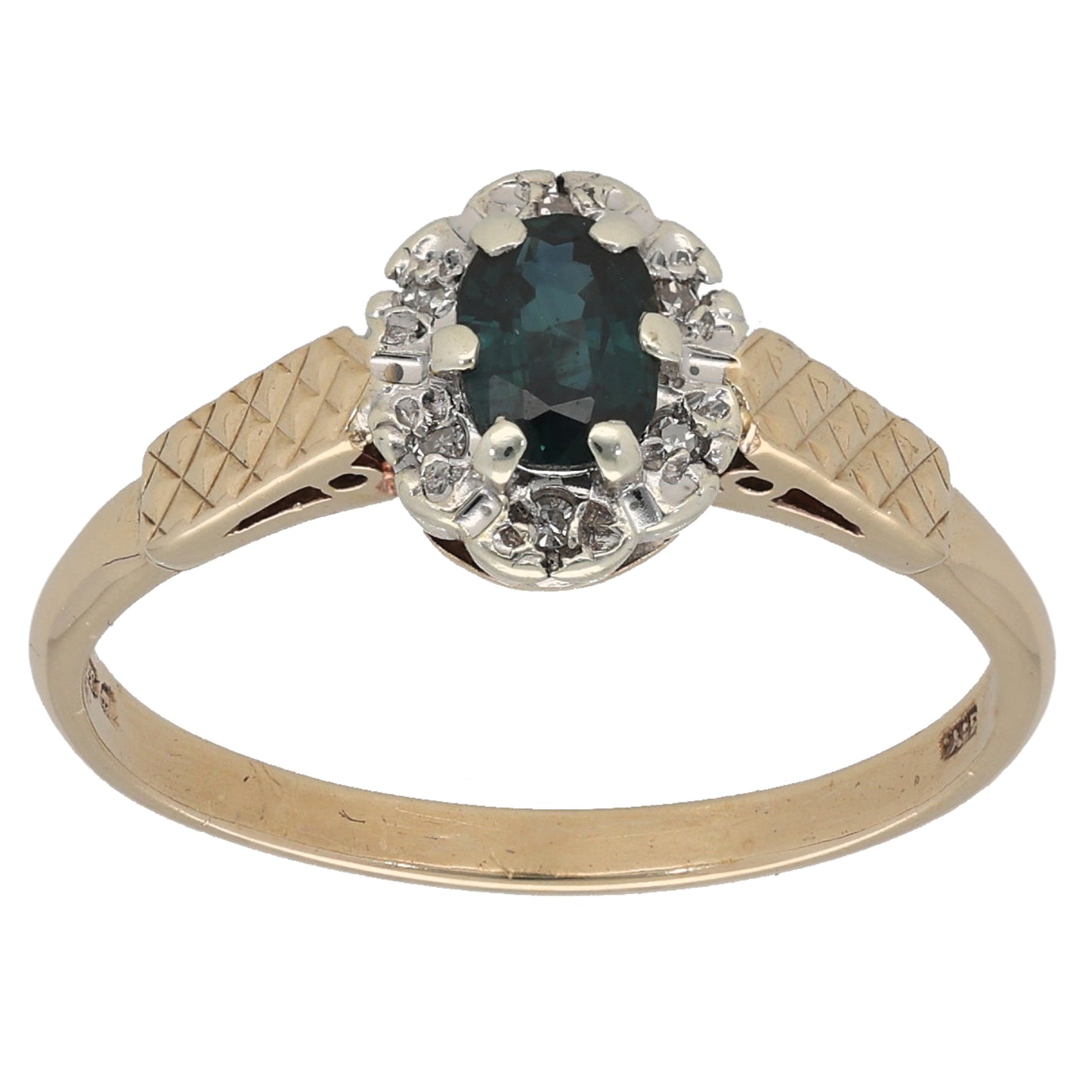 9ct Gold Sapphire & 0.03ct Diamond Dress/Cocktail Ring Size P