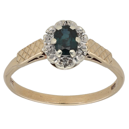 9ct Gold Sapphire & 0.03ct Diamond Dress/Cocktail Ring Size P
