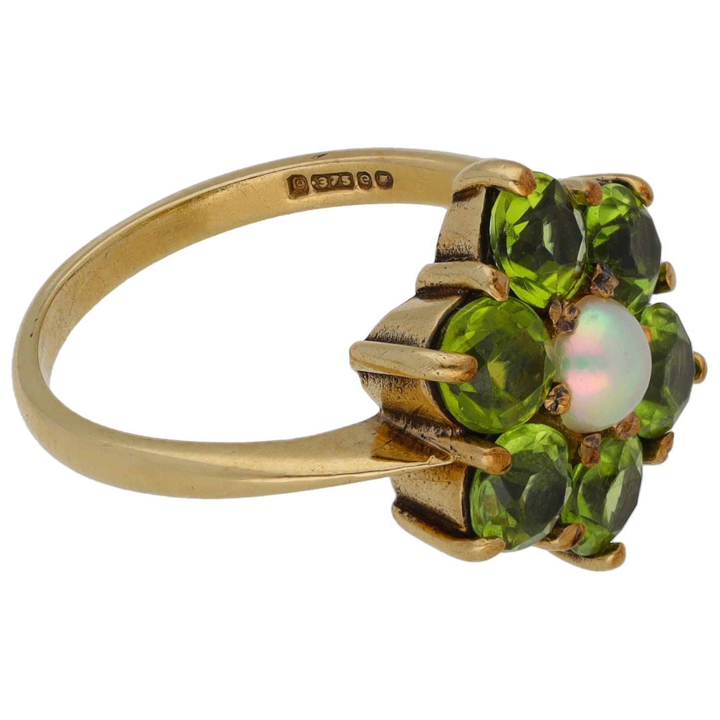 9ct Gold Peridot & Cultured Pearl Dress/Cocktail Ring Size N