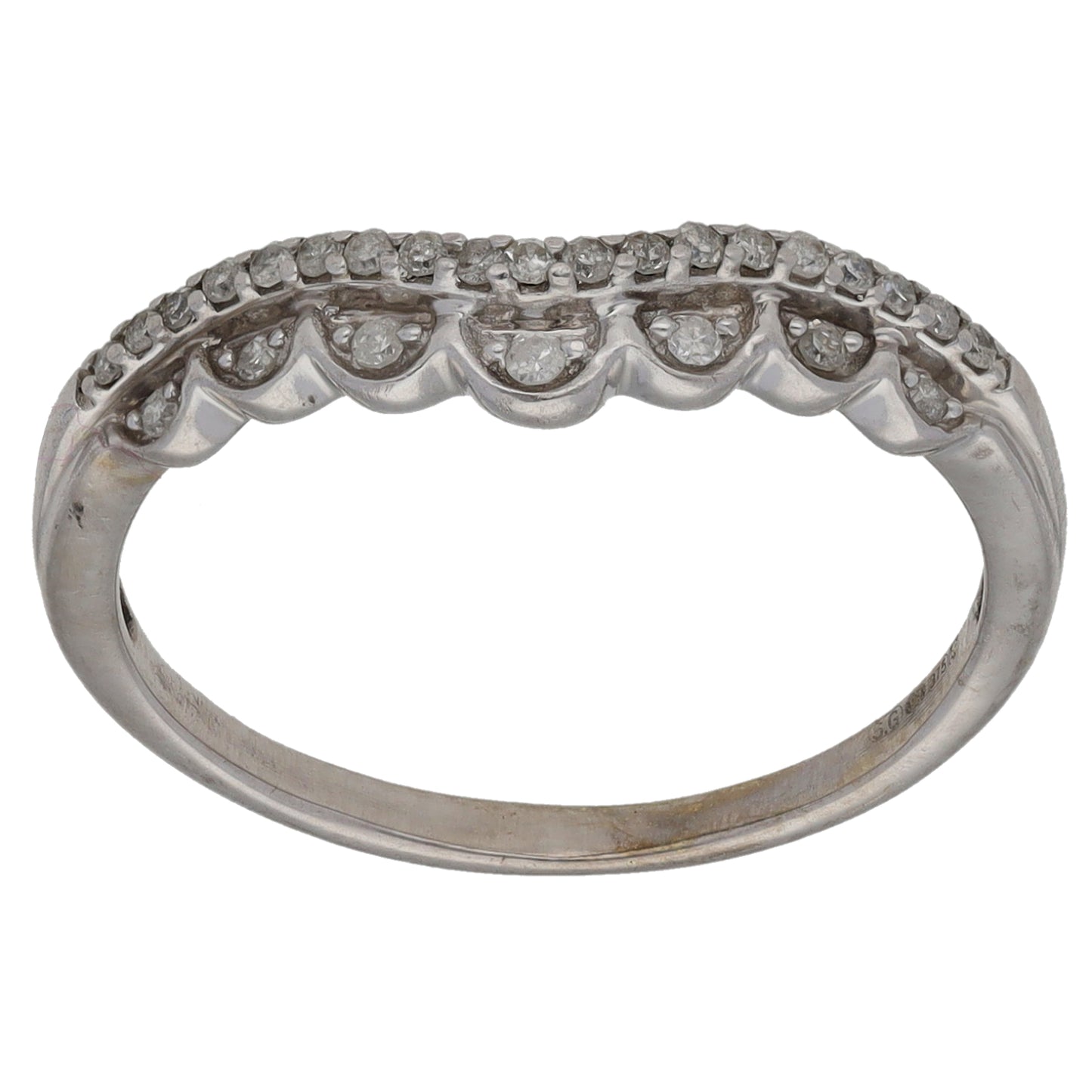 9ct White Gold 0.13ct Diamond Wishbone Ring Size N 1/2