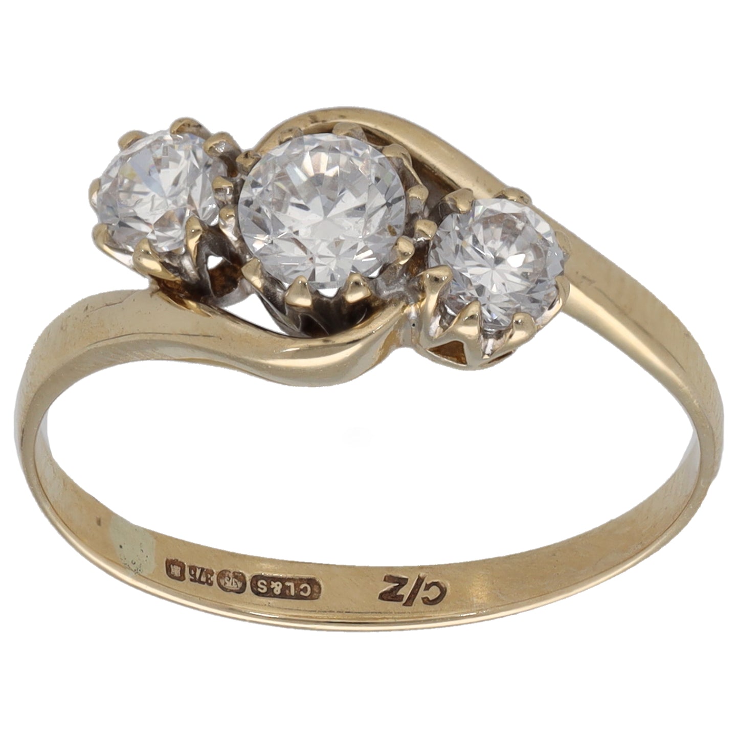 9ct Gold Cubic Zirconia Trilogy Ring Size M