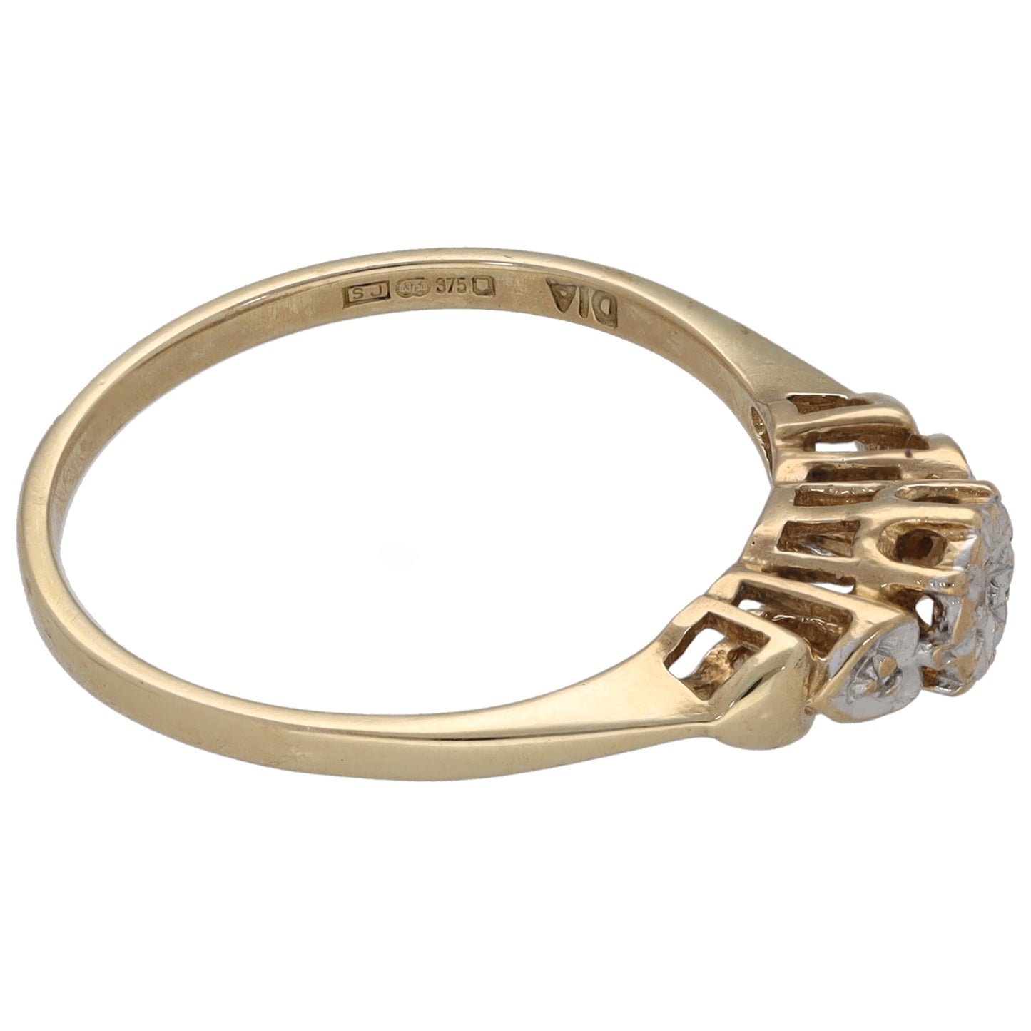 9ct Gold 0.015ct Diamond Trilogy Ring Size N