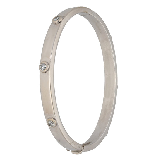9ct White Gold Cubic Zirconia Hinged/Clasp Bangle