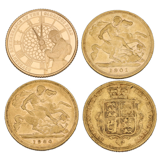 22ct Gold Queen Elizabeth & Queen Victoria Half Sovereigns Coins x4