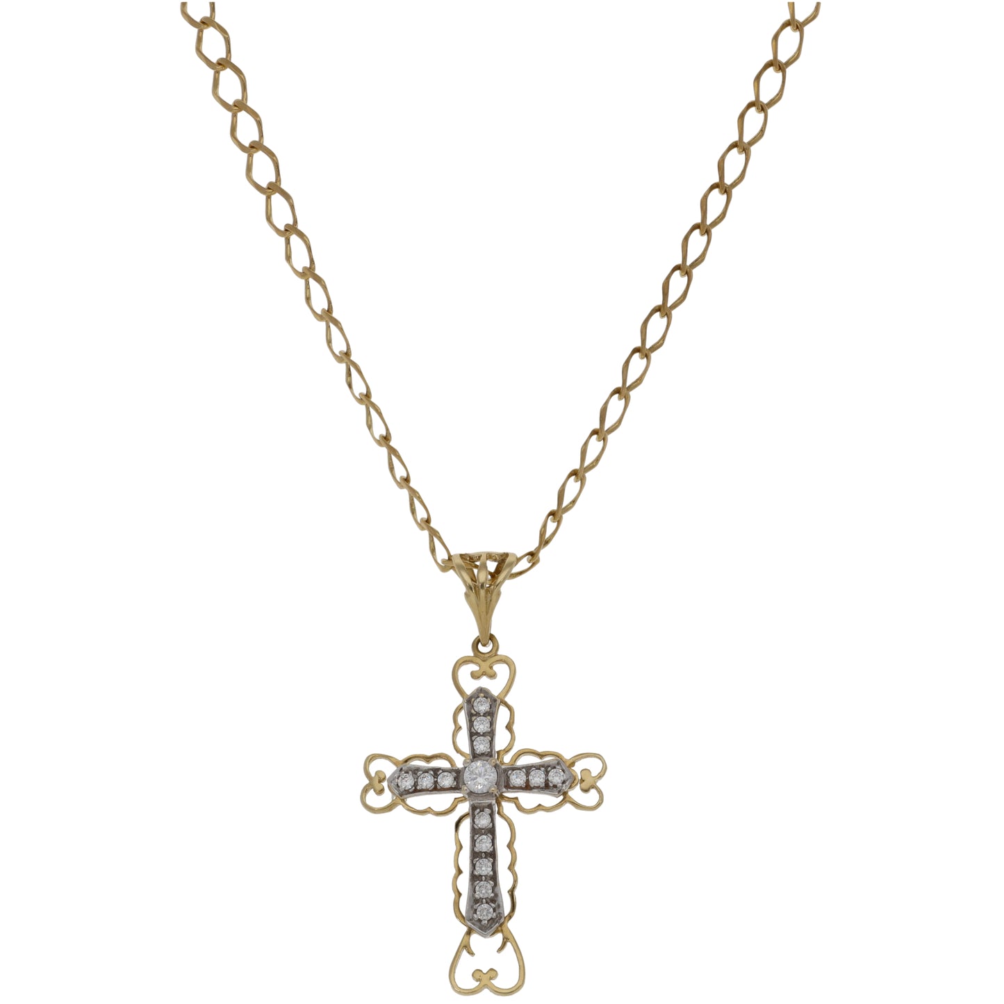 9ct Gold Cubic Zirconia Cross Pendant With Chain