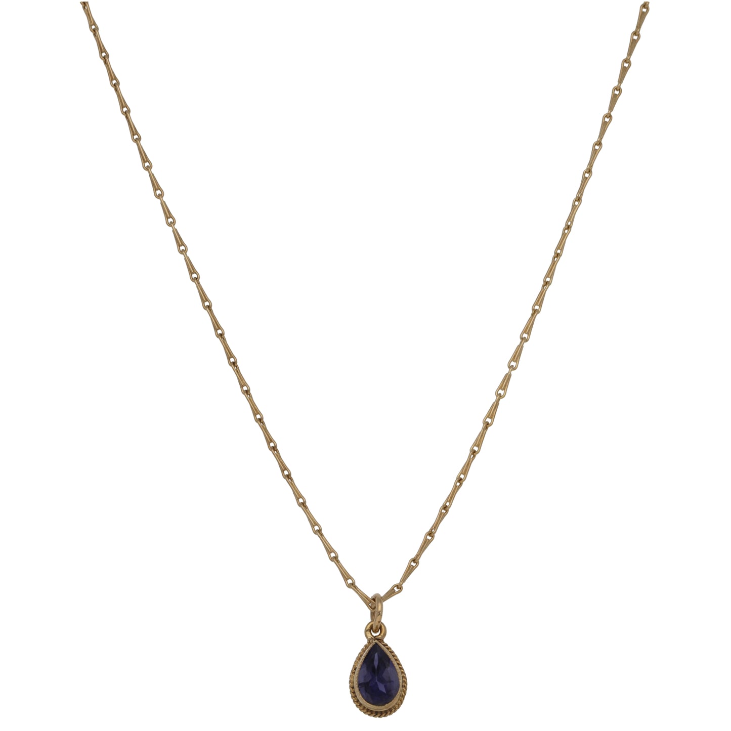 9ct Gold Iolite Single Stone Pendant With Chain