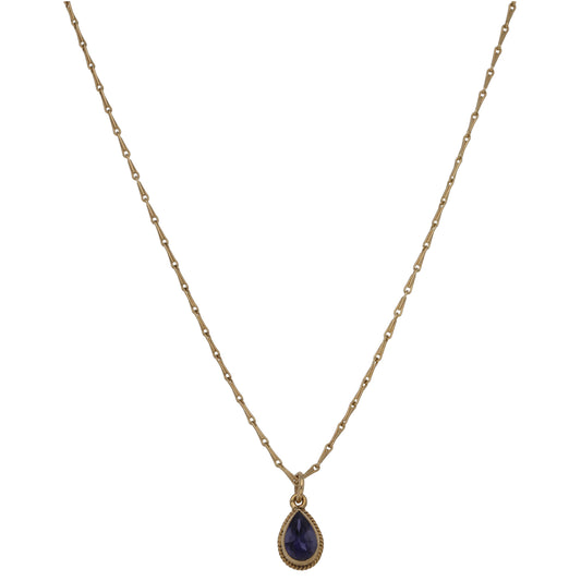 9ct Gold Iolite Single Stone Pendant With Chain