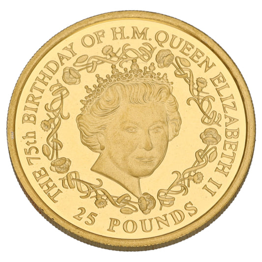 22ct Gold The 75th Birthday Of HM Queen Elizabeth II 25 Pounds Coin 2001