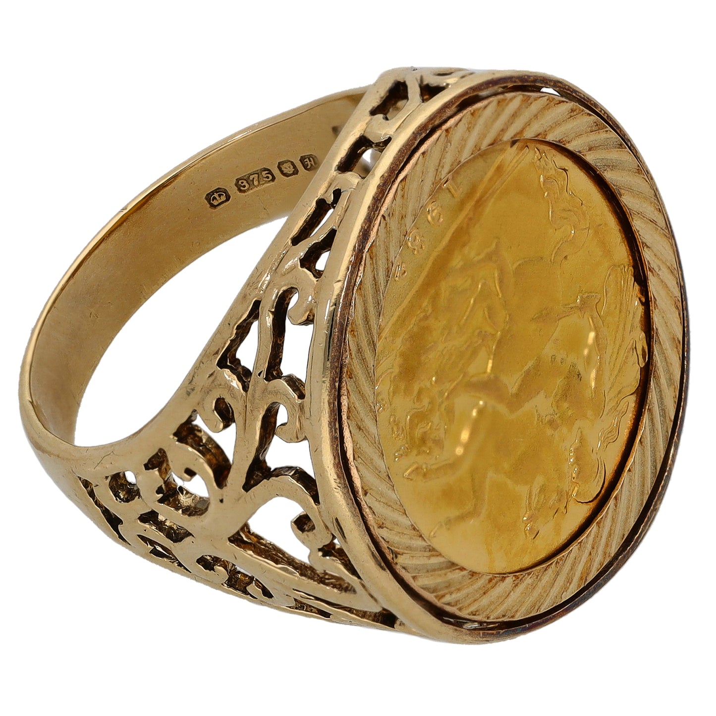 9ct Gold Half Sovereign Coin Ring Size P