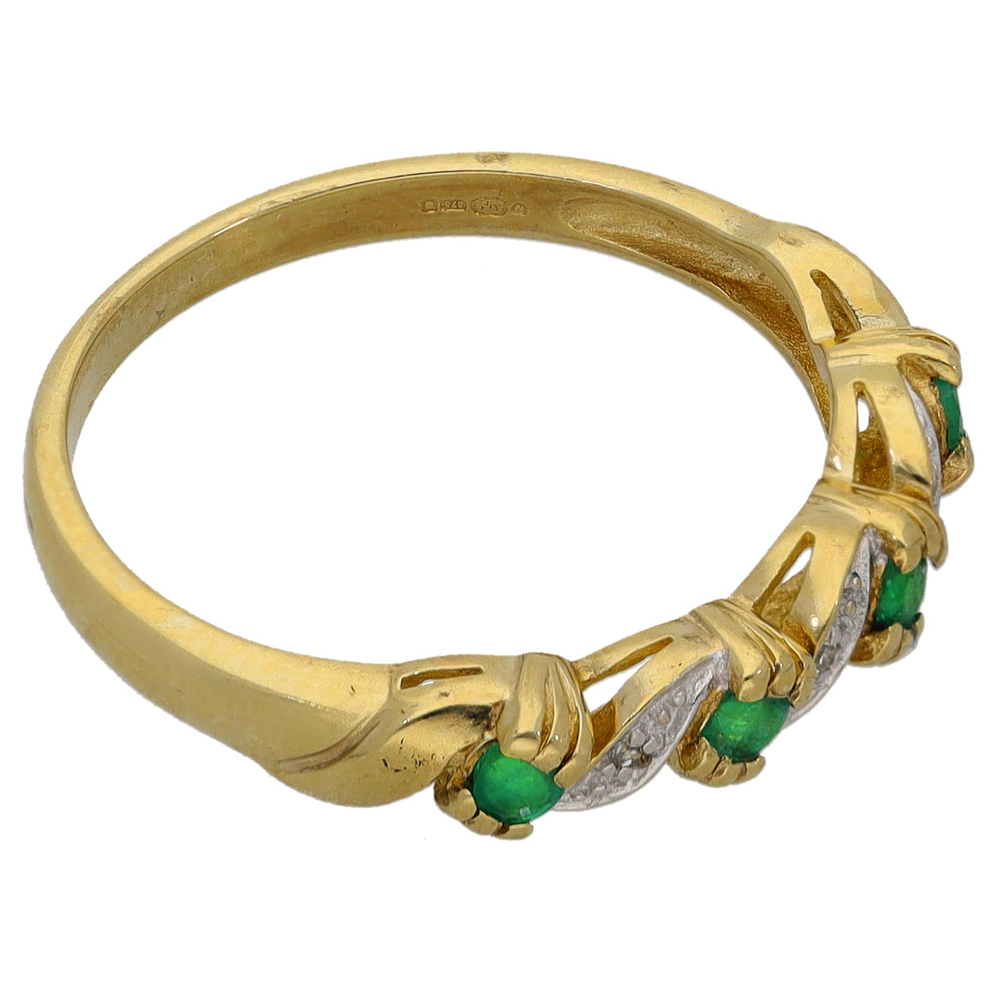 9ct Gold Emerald & 0.015ct Diamond Half Eternity Ring Size P