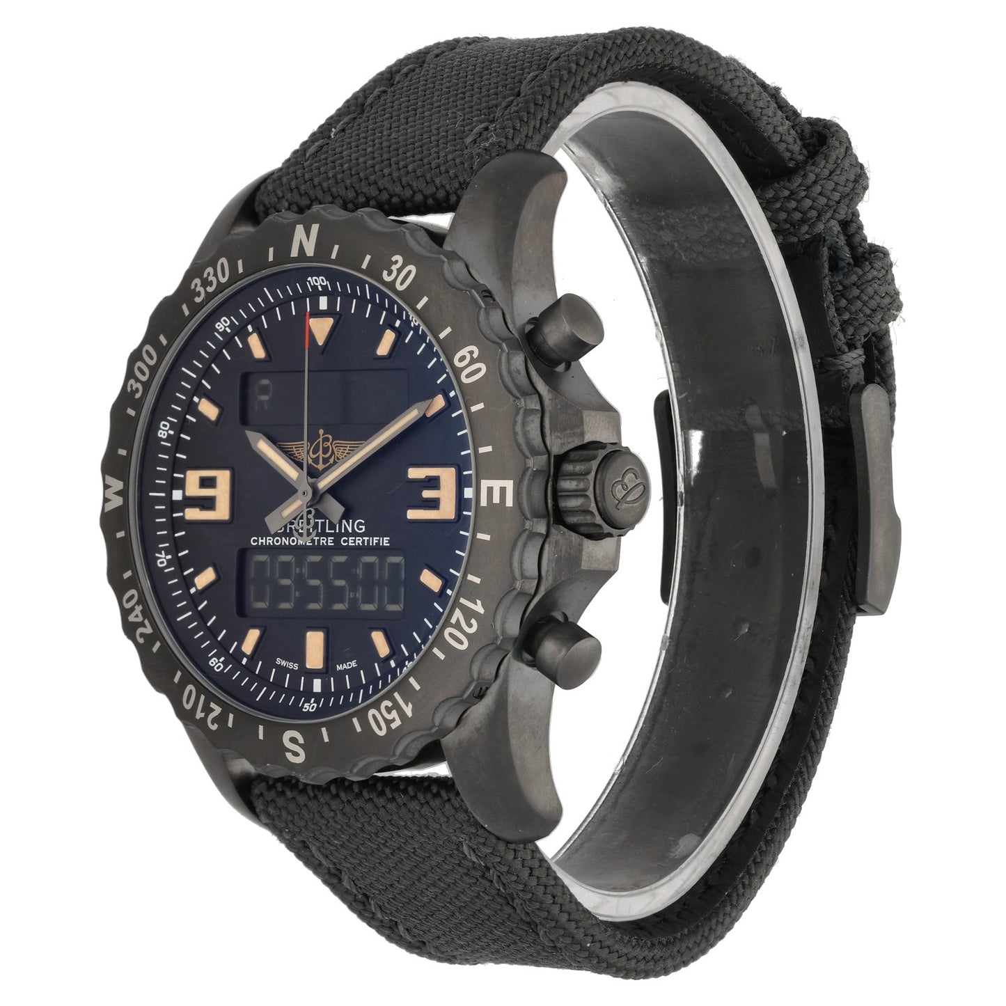 Breitling Chronospace M78366, Black Dial, DLC Stainless Steel, Front Angle Image