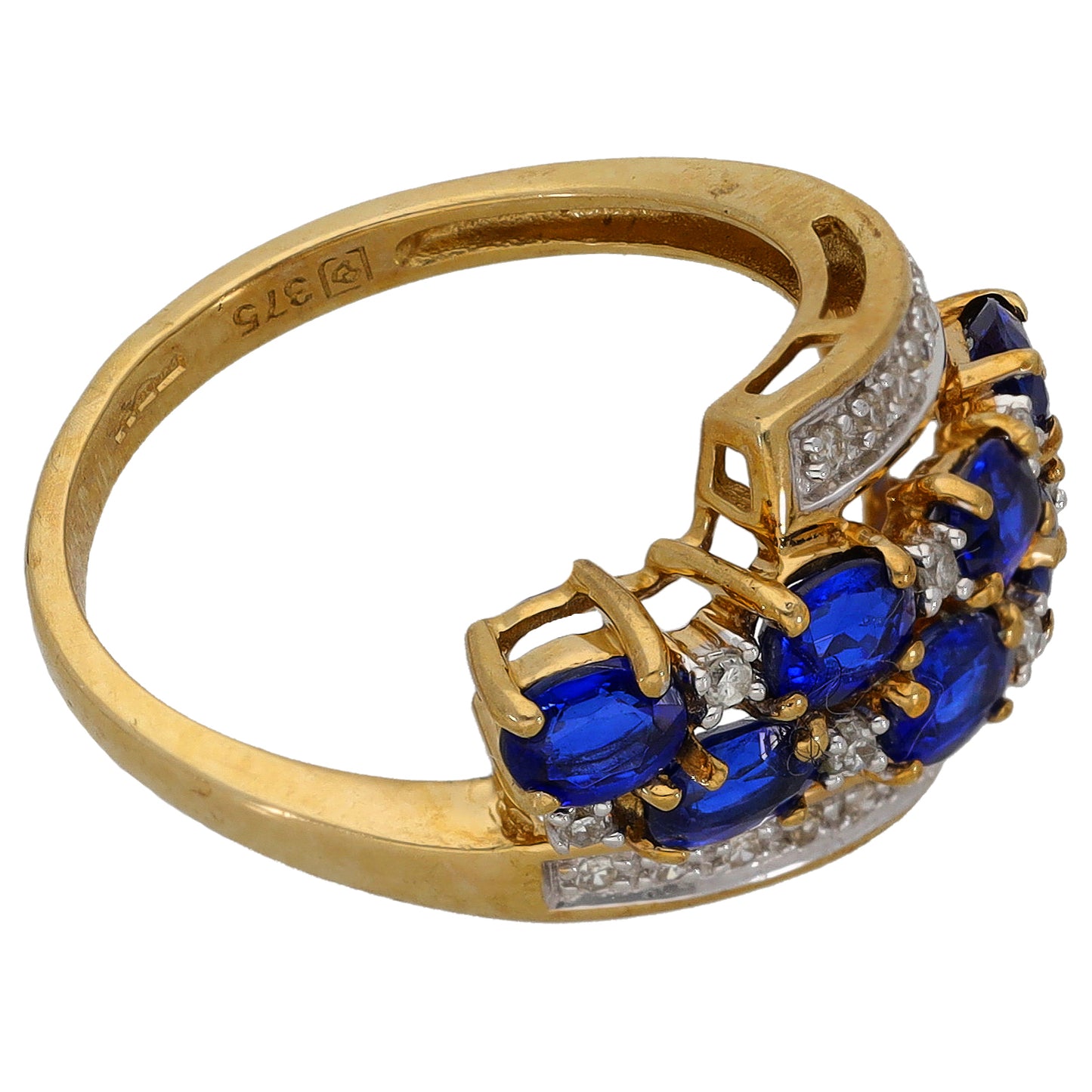 9ct Gold Sapphire & 0.09ct Diamond Dress/Cocktail Ring Size L