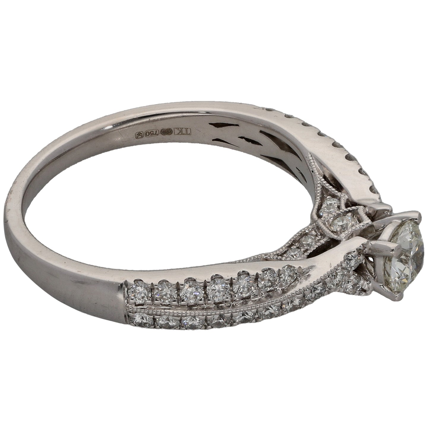 18ct White Gold 0.77ct Diamond Solitaire Ring With Accent Stones Size O