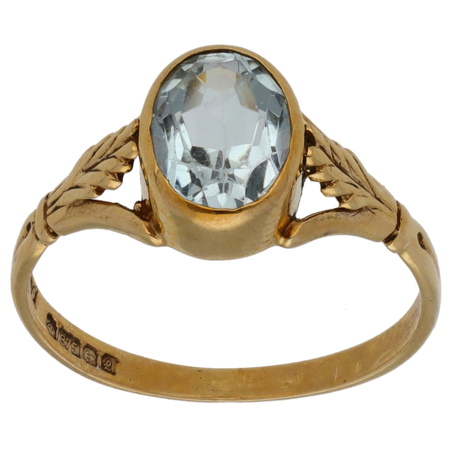 9ct Gold Aquamarine Single Stone Ring Size O