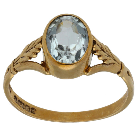 9ct Gold Aquamarine Single Stone Ring Size O