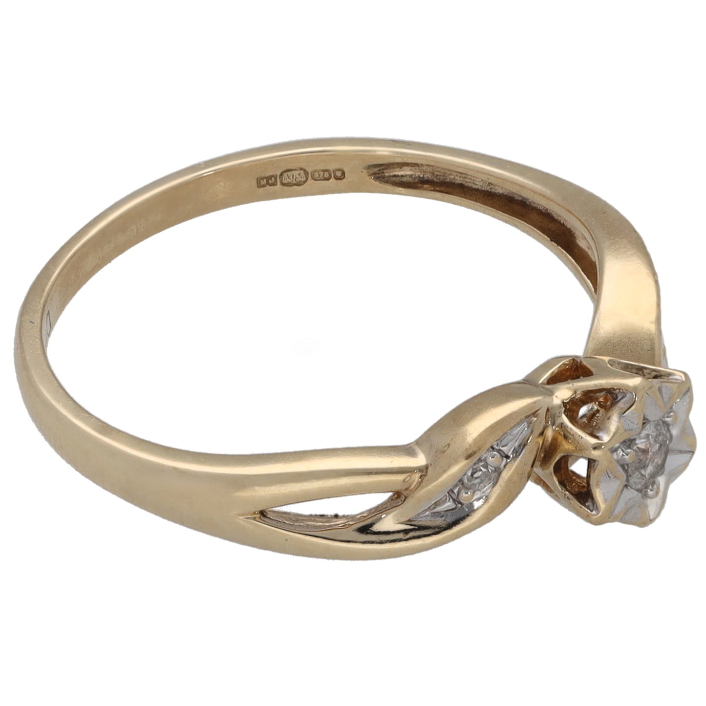 9ct Gold 0.05ct Diamond Solitaire Ring With Accent Stones Size L