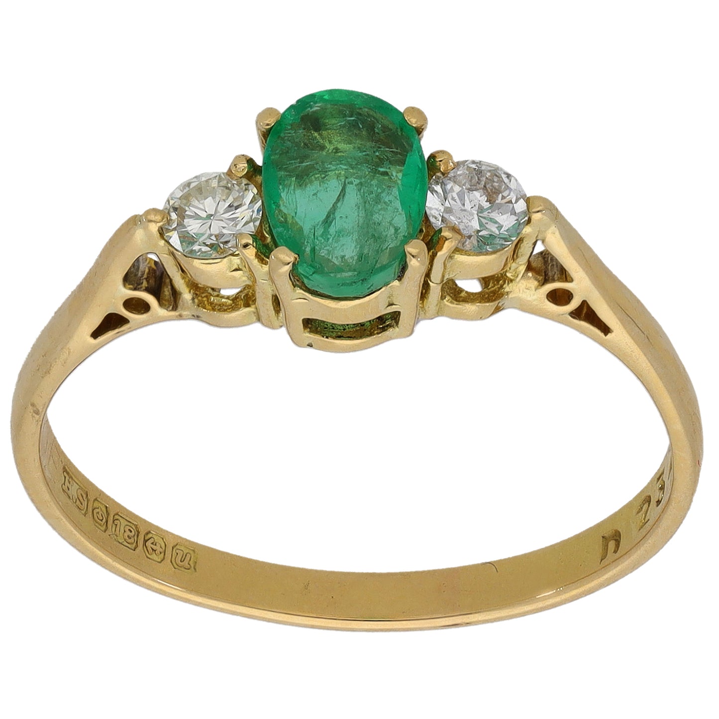 18ct Gold Emerald & 0.20ct Diamond Trilogy Ring Size R