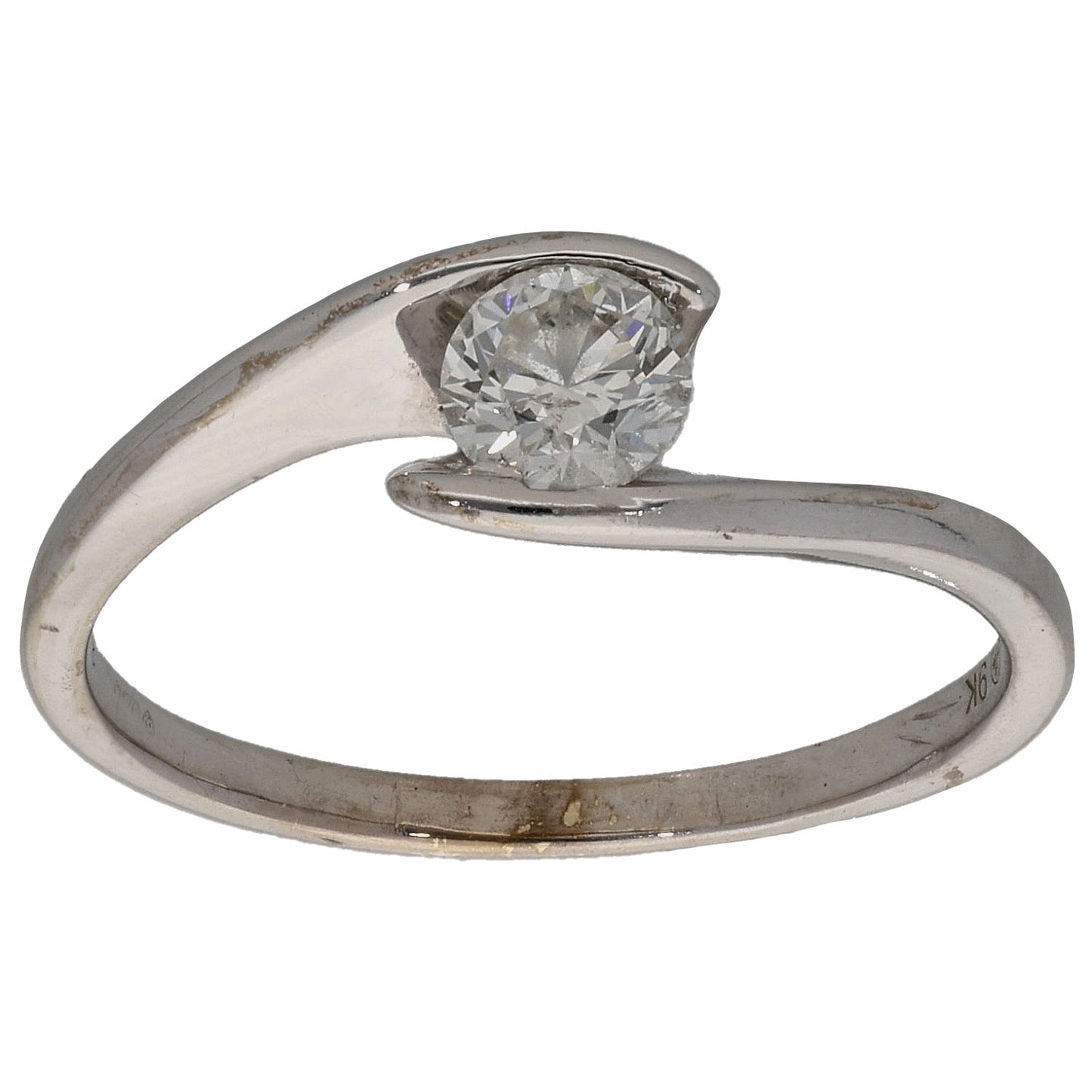 9ct White Gold 0.35ct Diamond Solitaire Ring Size O