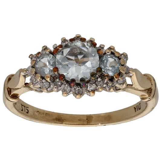 9ct Gold Aquamarine & 0.10ct Diamond Dress/Cocktail Ring Size N