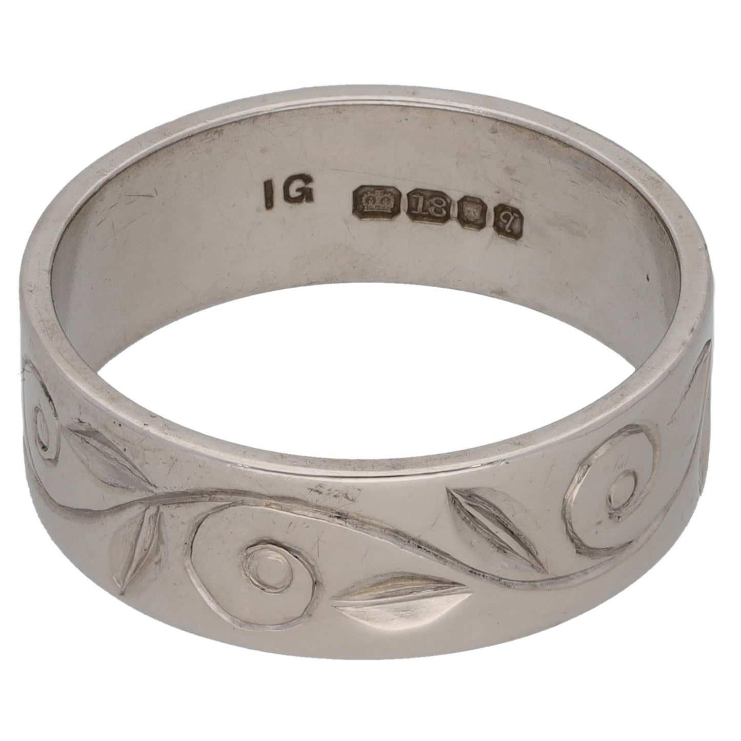 18ct White Gold Patterned Wedding Ring Size Q