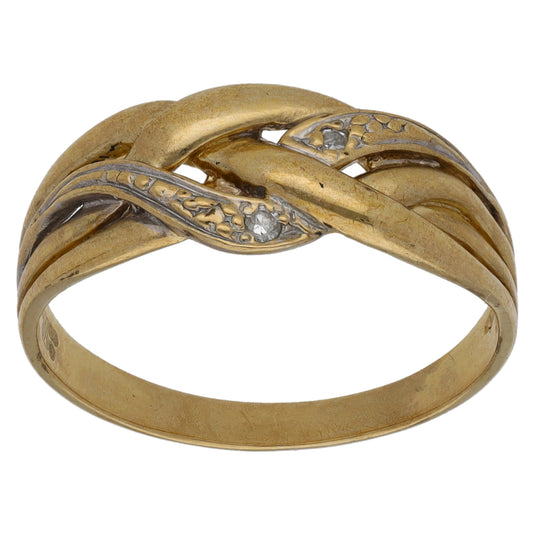 9ct Gold 0.01ct Diamond Two Stone Ring Size O