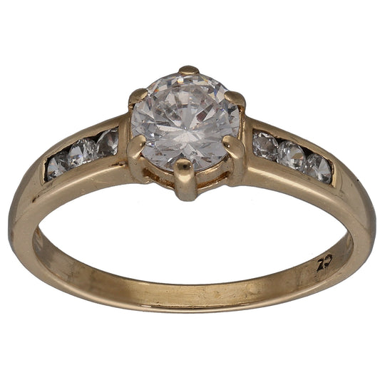 9ct Gold Cubic Zirconia Single Stone Ring With Accents Size P
