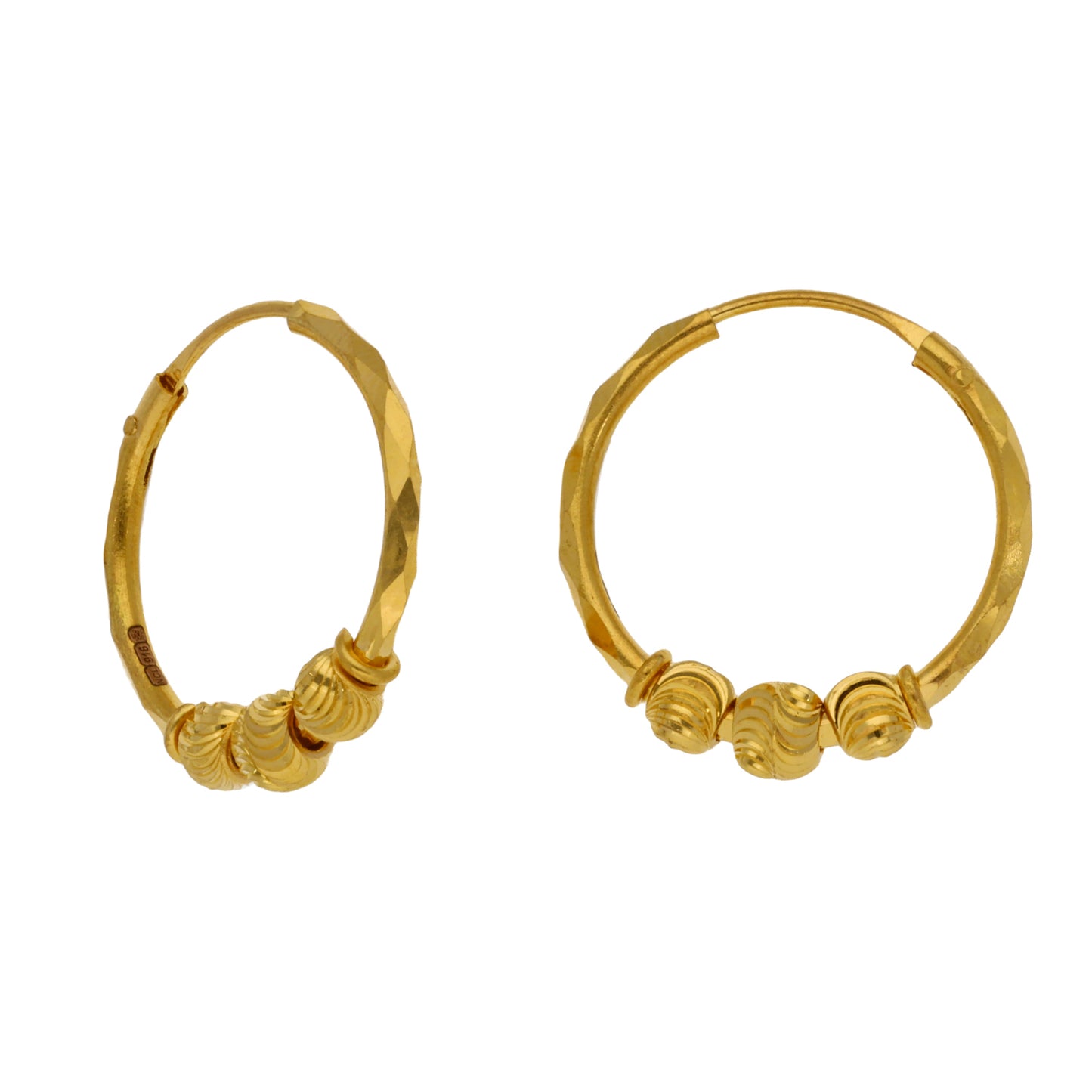 New 22ct Gold Bead Hoop Earrings