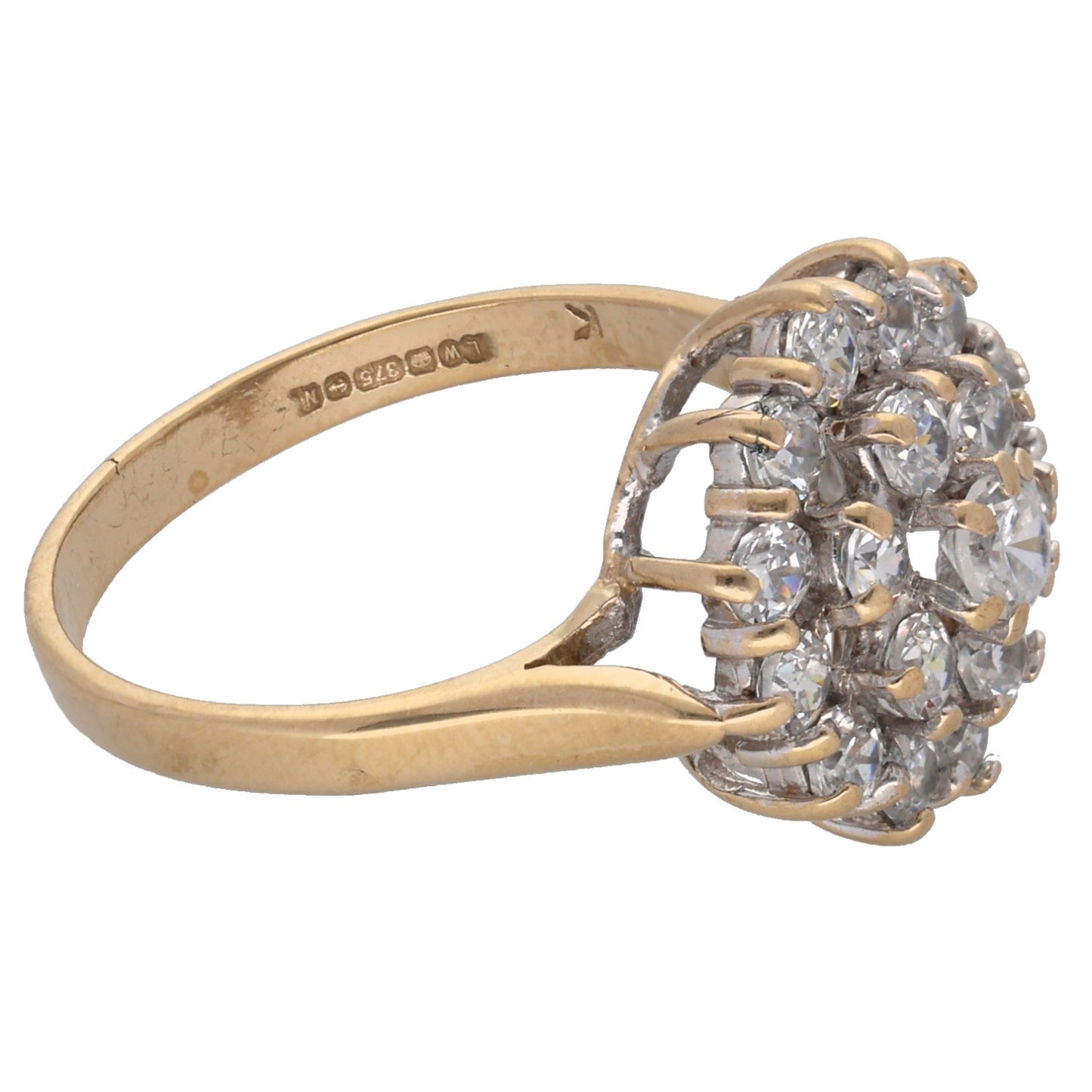 9ct Gold Cubic Zirconia Cluster Ring Size L