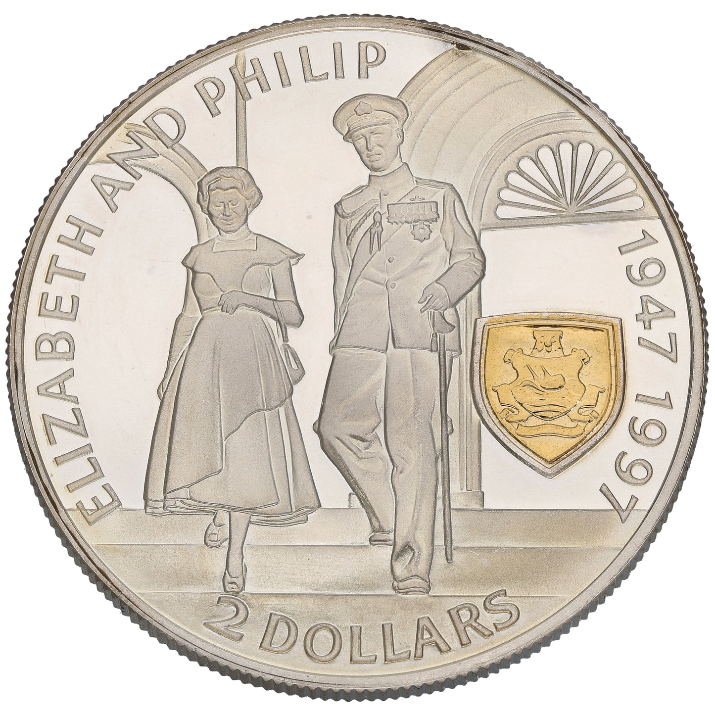 Sterling Silver Elizabeth & Phillip 50th Wedding Anniversary 2 Dollars Coin 1997