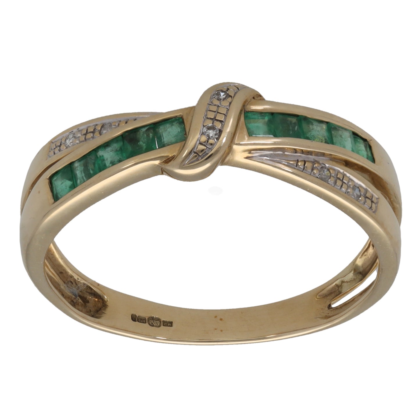 9ct Gold Emerald & 0.03ct Diamond Dress/Cocktail Ring Size U