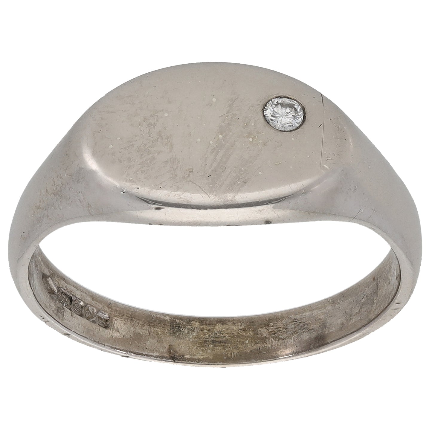 9ct White Gold 0.04ct Diamond Signet Ring Size V