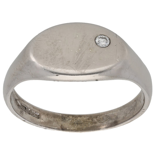 9ct White Gold 0.04ct Diamond Signet Ring Size V