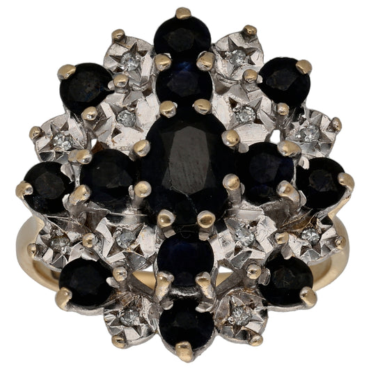 9ct Gold Sapphire & 0.12ct Diamond Dress/Cocktail Ring Size L