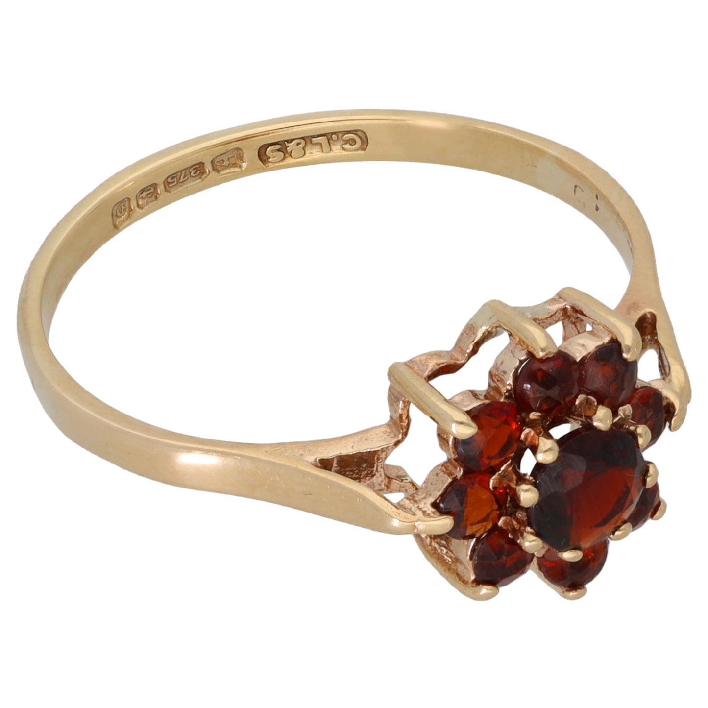 9ct Gold Garnet Cluster Ring Size O