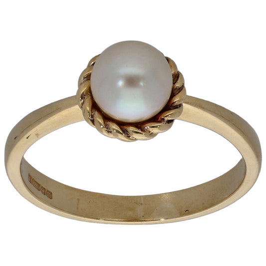 9ct Gold Cultured Pearl Single Stone Ring Size M