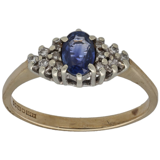 9ct Gold Sapphire & 0.10ct Diamond Dress/Cocktail Ring Size M
